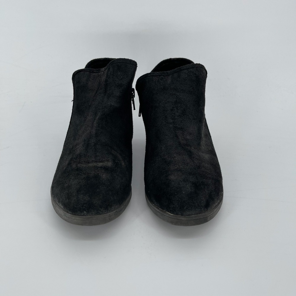 Time and Tru Women's Y2K Black Side Zip Faux Suede Ankle Booties Shoes Size 7